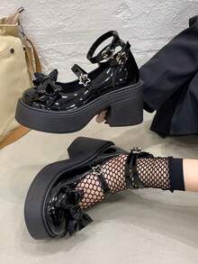 2024夏季新款白色玛丽珍平底鞋，百搭复古风，增高，适合搭配连衣裙 - 黑色 - 查看 6