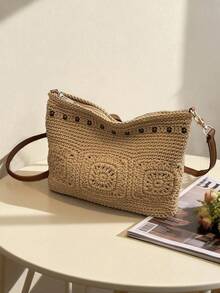 Handmade Woven Bag, New Summer Casual Fashion Women's Shoulder Crossbody Bucket Bag - Khaki - View 7