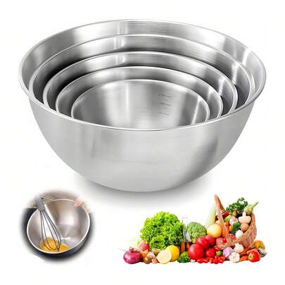 4个304不锈钢搅拌碗，带刻度，防锈，易清洗，可叠放，是厨房烹饪、烘焙和食品准备的理想之选。