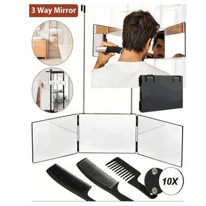 360 Degree Mirror Shaving Mirror With Holders, Adjustable Cosmetic Mirror For Bathroom, Bedroom, Makeup, Shower, Shaving, Styling, Cutting Hair, Cutting, Height Adjustable