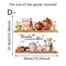 1张厨房防水墙贴，图案包含烘焙原料、茶壶和柠檬等水果，适用于餐厅橱柜防溅板装饰，乡村风格壁画 - 多色 - 查看 13