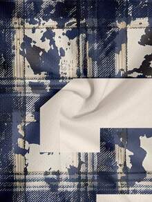 Men's Retro Distressed Plaid Round Neck Short Sleeve Loose Fit Numeric Print T-Shirt - Multicolor - View 5