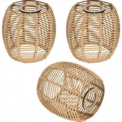 3 paquetes de pantallas de lámpara estilo bohemio, pantallas de lámpara hechas a mano, adecuadas para la sala de estar, el dormitorio y el comedor. Pantalla de lámpara de araña de ratán duradera adecuada para arañas, lámparas de mesa y luces de techo (solo la pantalla de la lámpara, no se incluye la fuente de luz).