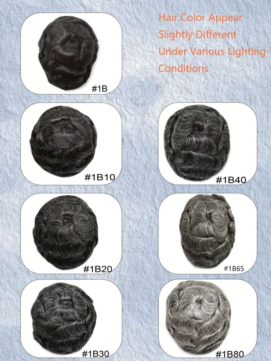 Fashionable Men's All-PU Human Hair Wig, Made Of Real Human Hair, Featuring A Capillary Wig With A Natural Hairline And Wavy Texture. This Elegant Wig Is Specially Designed For Bald Men