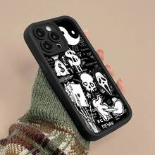 Elementos de estilo grunge en blanco y negro. Fundas compatibles con , Apple, VIVO, OPPO, , Transsion, ,  y Honor. Fabricadas en silicona TPU, ofrecen protección contra golpes y caídas. - Negro - Ver 6