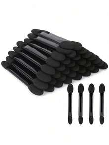 200 piezas de brochas desechables de doble punta para sombras de ojos, brochas de delineador de ojos de doble cara, herramientas de maquillaje - Negro - Ver 2