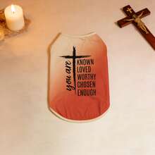 1pc Christian Cross Print & Slogan Pet Dog Vest, Ombre Faith Design, Lightweight Breathable Pet Clothing For Small/Medium Dogs & Cats, Summer - Orange - View 3