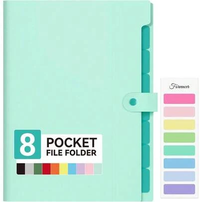 Expanding File Folder With 8 Pockets Letter Size Accordion Organizer Portable Document Folder Cute Paper Organizer School Office Supply Mint Green