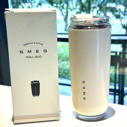  420ml Smeg White Portable Insulated Coffee Mug, 304 Stainless Steel Vacuum, Office & Travel, Leak-Proof Thermal Tumbler, Car Cup, Long-Lasting Insulation, Stylish Design