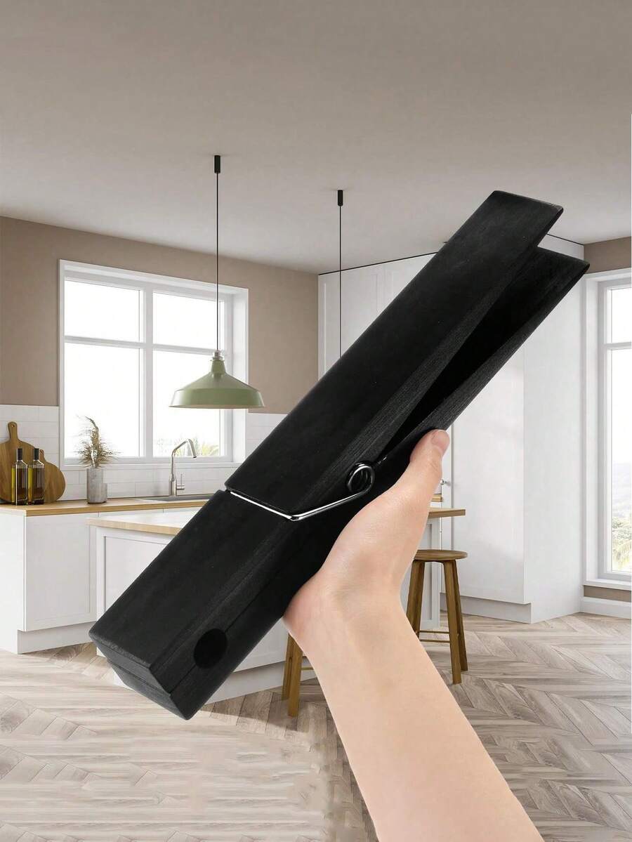 1pc Giant Clothespin Towel Holder - Conveniently Holds Multiple Towels, Versatile Rack Or Hook, Easy Wall-Mount Installation - Adds Rustic Farmhouse Charm, Oversized Bathroom Decor, Space-Saving Design - Black - View 1