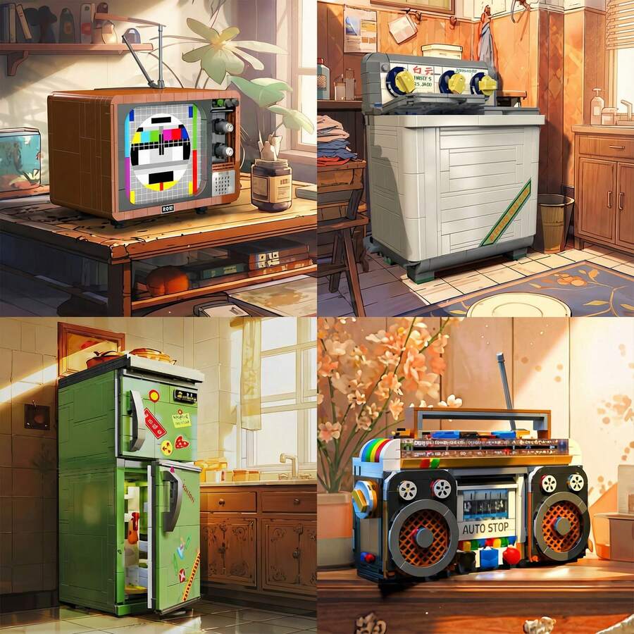 Retro Classic Home Appliances Building Blocks Set, Retro Radio TV Washing Machine Building Toy, Radio Model Collectible Building Toy Set, DIY Construction Building Model Kit, Creative Gift Halloween, Birthday, Christmas, Thanksgiving, 500+ PCS