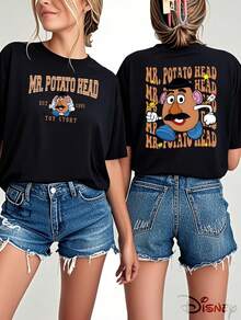 Disney (Loose Version) Mr Potato Head Est 1995 Toy Story Regular Sleeve Cotton T-Shirt For Women Short-Sleeved Round Neck Casual Shirt Necessary In Summer, Suitable For Summer And Spring, Holiday Gift Party Clothing, Ladies' Clothing. - màu đen - Xem 1