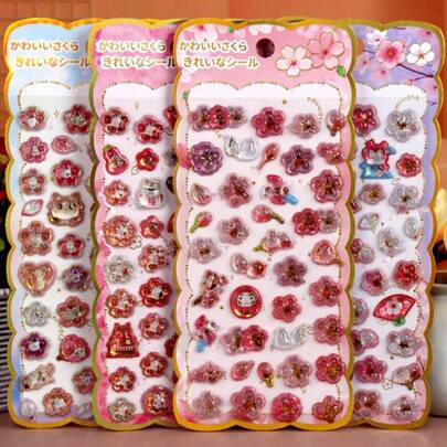 1/2/4 miếng dán hình hoa anh đào 3D kiểu Nhật mới, miếng dán pha lê đính đá cho trẻ em/bé gái, miếng dán trang trí điện thoại hình kim cương sáng tạo vui nhộn.