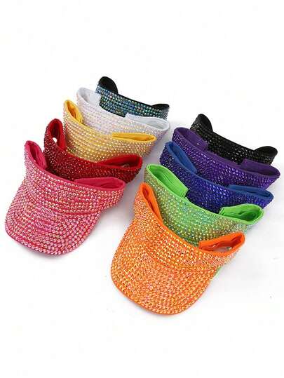 1 pieza Sombrero de sol unisex con brillo, gorra con pico con cristales al estilo Ins, gorra de golf transpirable, sombrero de playa de moda casual, adecuado para uso diario