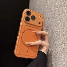 1 chiếc ốp lưng điện thoại cao cấp mạ điện, kính AG bảo vệ camera, chất liệu da từ tính, chống sốc, màu cam, chất liệu da, tương thích với iPhone 17 Pro Max, ốp lưng điện thoại tối giản, thời trang chống rơi vỡ, tương thích với iPhone 16 Pro, 15 Pro Max, 14, 13, tích hợp bảo vệ ống kính, quà tặng mới. - trái cam - Xem 4