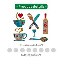 8 pezzi Set di decorazioni in legno per pareti, include disegni di coltello e forchetta, tazza da caffè, bicchiere da vino, adatto per decorazione di cucina, caffetteria, sala da pranzo, bar, pannelli decorativi, appendini da parete in legno, simboli per la casa, regali decorativi per inaugurazione casa e festività - Multicolore - Visualizzare 7