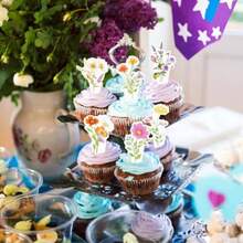 D48 Pcs Wildflower Party Cupcake Toppers Decorations Flower Baby In Bloom Cupcake Toppers Wildflower Baby Shower Decorations For Women Girls Birthday Party Wedding Party Decor - như hình - Xem 5