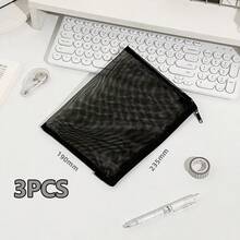 3 Pcs Nylon Mesh File Organizer Bag Set A4 A5 A6 Document Pouch For School Office Travel Cosmetic Stationery Storage - Mesh Bags - View 14