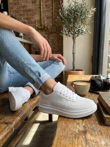 Boys' Casual Sneakers, Comfortable, Basic For Everyday Wear. - White - View 6