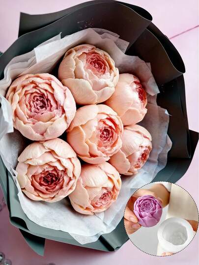 2件套3D立体牡丹花模具，柔韧硅胶材质，不粘易脱模，多用途DIY蜡烛/香皂/甜点装饰工具，母亲节、情人节、家居装饰、婚礼季的绝佳礼物