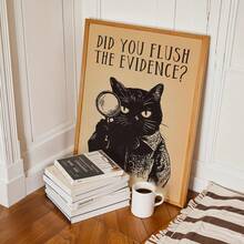 1张“你把证据冲走了吗?”趣味猫咪浴室海报。复古黑猫厕所墙饰。家居装饰,房间装饰。房间装饰美学,可选画框 - 1pc - 查看 9