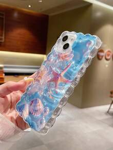 Ocean Starfish Printed Wavy Edge Transparent Printed Shock-Resistant Stylish Cute Case Compatible With Iphone 17/17 Pro/17 Pro Max, 16/16 Pro/16 Pro Max, 16 Plus, 10 - Multicolor - View 2