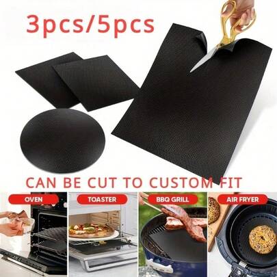 Non-Stick High-Temperature Resistant BBQ Grill Mat Set - Black Fiberglass, Ideal For Outdoor Cooking, Grilling, And Baking, Bbq Cooking Mat|Versatile Cooking Mat|Durable Grill Mat, Grilling Accessories For Outdoor Grill