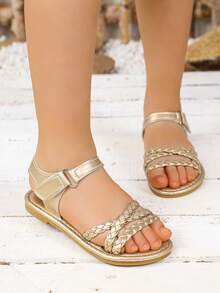 2026 New Arrival Summer Fashionable Shiny Gold Woven Strap Women Sandals - Gold - View 4