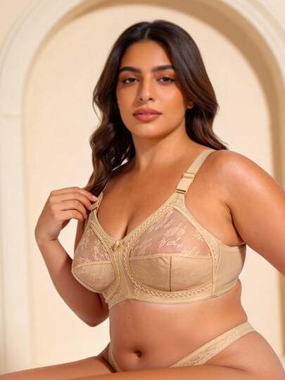  Temptuelle 1pc Women's Ultra-Thin Wireless Lace Bra, Breathable Sexy Minimalist Style Plus Size Bra For Sleeping, Home, Office, Outdoor Wear