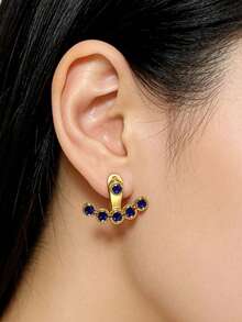 3 pares de pendientes con forma de abanico de acero inoxidable con rhinestones, pendientes ajustables de personalidad de diseño minimalista y de lujo versátiles para mujeres, con uso delantero y trasero desmontable - Multicolor - Ver 4