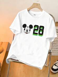 Disney 迪士尼男士米奇老鼠T恤，印有28号图案，复古休闲圆领上衣，适合日常穿着、工作或主题派对。 - 白色 - 查看 1