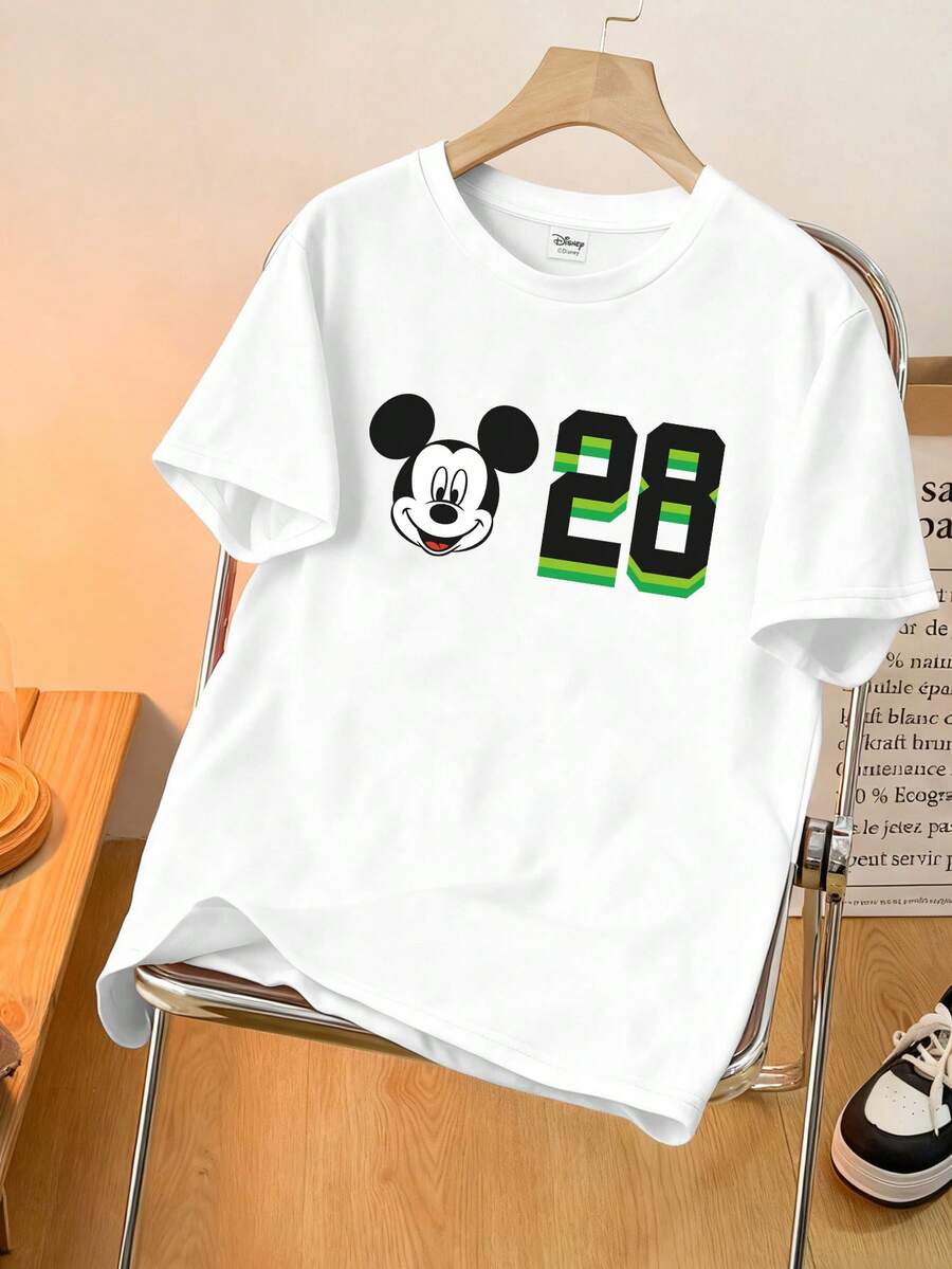 Disney 迪士尼男士米奇老鼠T恤，印有28号图案，复古休闲圆领上衣，适合日常穿着、工作或主题派对。 - 白色 - 查看 1