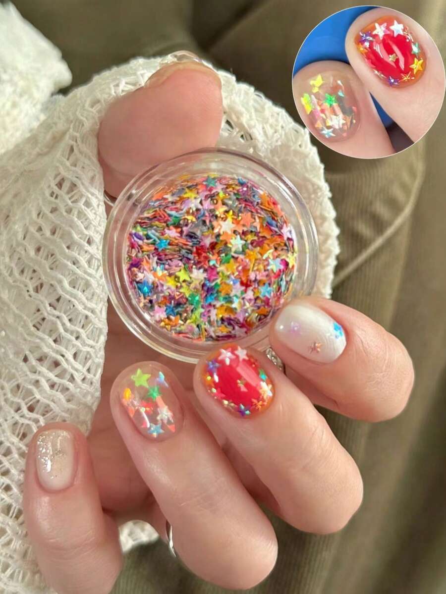 Y2K Style Japanese Nail Art Decorations, Colorful 3D Pentagram Design, Cute & Versatile, Fashionable Artistic Accessories Suitable For Parties, Valentine's Day, Dates, Trips, DIY Nail Art Decorations, Nail Supplies Nails