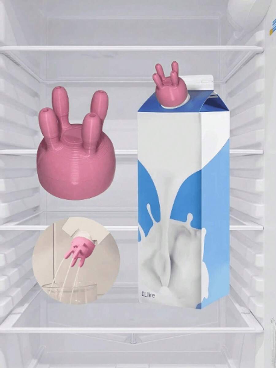 1个奶牛造型牛奶盒盖 | 适用于2.7厘米/1.062英寸瓶口，PLA硬质材料，粉色，逼真卡通造型，趣味餐桌厨房小工具，实用牛奶倾倒防尘盖 - 彩色 - 查看 1