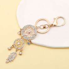 1pc Shiny Crystal Dream Catcher Keychain, Rhinestone Sparkling Keychain, Charm Car/Bag Accessory - Gold - View 3