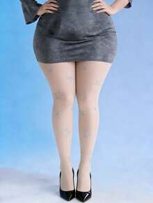 Women's Shiny Star Print Leggings - Glitter Explosion And Sparkling Transparent Design, Suitable For Festivals, Carnival Parties And Nightlife - Apricot - View 3