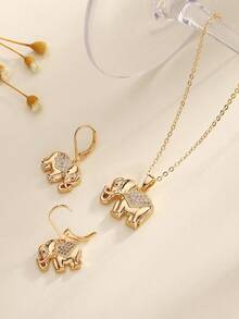 Fashionable Multi-Element Copper Alloy Zirconia Jewelry Set - High-End Set Suitable For Daily Wear And As Gifts For Festivals - Elephant Jewelry Set - View 3