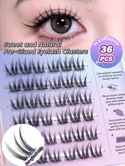 MAGEFY 36 Pairs Self-Adhesive Cat Eye False Eyelashes, Reusable Self-Stick Lashes, No Glue Needed, Ideal For Slouchy People, Fluffy And Tapered, Soft Ultra-Fine Black Stems To Enhance Eye Makeup. Lightweight, Skin-Friendly, Non-Irritating, Suitable For Daily Commute Makeup, Cartoon Lashes For Everyday Use, And Personalized False Lashes For Travel