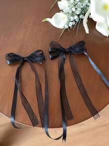 2pcs Cute Ballet Style Immortal Bow Hair Clips, Pink Lace Ribbon Hair Clips, Heart-Shaped Versatile Hair Accessories - Lace Butterfly Hair Clip - View 9