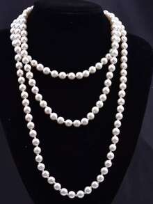 欧美时尚玻璃仿珍珠项链，女士简约打结多层长款毛衣链服装配饰批发 - 彩色 - 查看 9