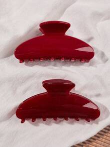2pcs Glossy ABS Minimalist Elegant Jelly Solid Half-Circle Hair Claw Clips, Versatile For Outings Women Hair Accessories Fashion Hair Clips - 紅色 - 查看 2