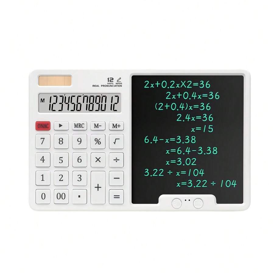 Calculadora de gran pantalla de 12 dígitos con pizarra táctil, doble alimentación (solar/batería) modelo silencioso, soporte plegable, herramienta de cálculo y escritura de doble modo, esencial para oficina, escuela, hogar, negocios, gestión financiera - Multicolor - Ver 1