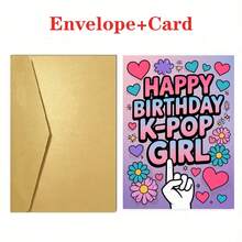 A Birthday Card Featuring KPOP Girl Prints With Heart And Flower Designs, Perfect For Birthday Celebrations And Gifts - Multicolor - View 13