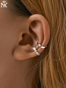 SYMFNY 1对奢华小众925银耳夹，闪亮立方氧化锆菱形设计，男女皆宜，适合日常通勤和约会佩戴 - 銀色 - 查看 1