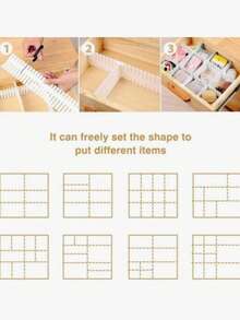 12/8/4/1片装粉白双色抽屉分隔板，塑料隔板，可调节DIY收纳盒，适用于厨房、浴室、卧室、办公桌、衣物、袜子、餐具等，可自由裁剪，收纳网格，抽屉分隔板，组合收纳，抽屉整理器，橱柜分隔板，节日礼物，颜色随机 - 白色 - 查看 6