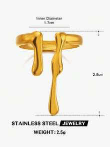 2pcs Stainless Steel 18K Gold Plated Elegant Minimalist Geometric Wave & Water Drop Adjustable Open Ring Set, Suitable For Women's Daily & Holiday Wear - Multicolor - View 5