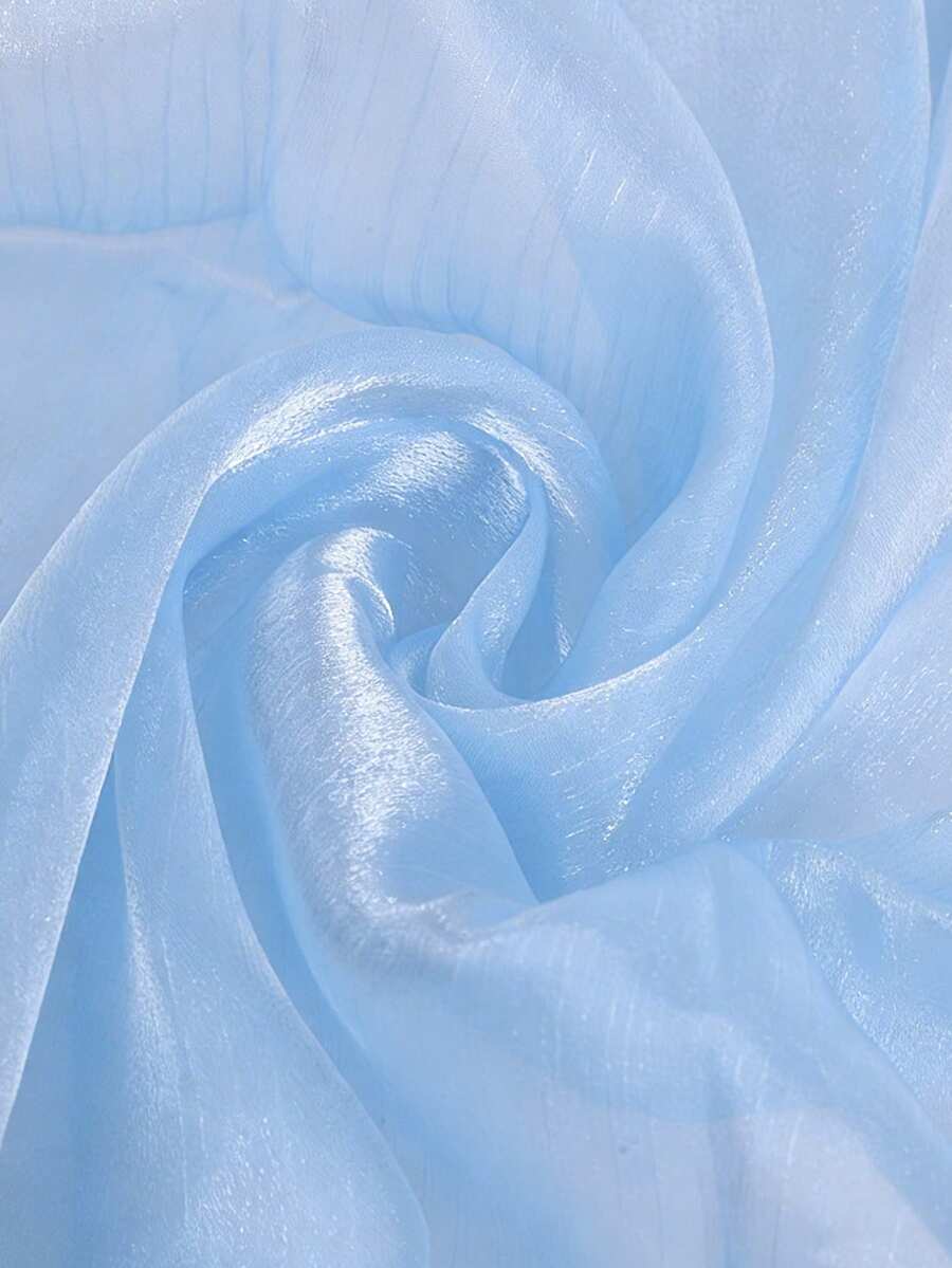 1pc Light Blue Icy Glass Organza, Micro-Textured Icy Flower Crinkle Fabric, Luxury Sheer Dress Transparent Icy Flower Tulle DIY Pre-Cut - Light Blue - View 1