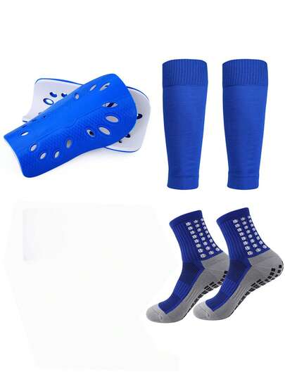 3pcs/Set Football Gear Set, Perforated Shin Guards + Sports Leg Sleeves + Non-Slip Grip Mid-Calf Football Socks, Suitable For Boys And Girls Aged 12-18