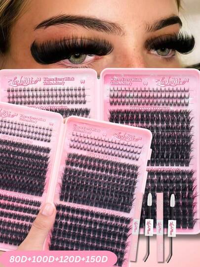 1164 peças/582 peças Cílios Individuais Curl DD com Cílios Inferiores, Livro de Cílios de Alta Densidade 80D+100D+120D+150D, Adequado para Iniciantes, Macio e Fofo, Cria um Visual Natural, Cílios Postiços Segmentados Fáceis de Fazer em Casa, Duradouros e Volumosos