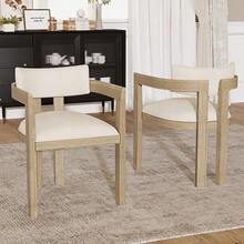 Deux chaises de salle à manger en bois massif, confortables et respirantes, idéales pour les salles à manger, les salons et les cafés. Style moderne, revêtement en lin, couleur naturelle. - Blanc - Voir 9